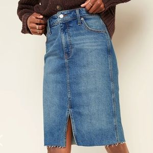 High-Waisted Frayed-Hem Midi Jean Skirt for Women